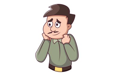 Vektör karikatür çizimi. Adam üzgün. Beyaz arkaplanda izole.