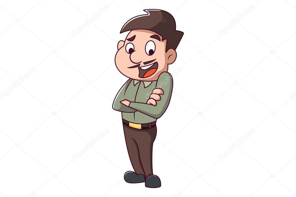 Vector cartoon illustration. Man is happy. Isolated on white background.