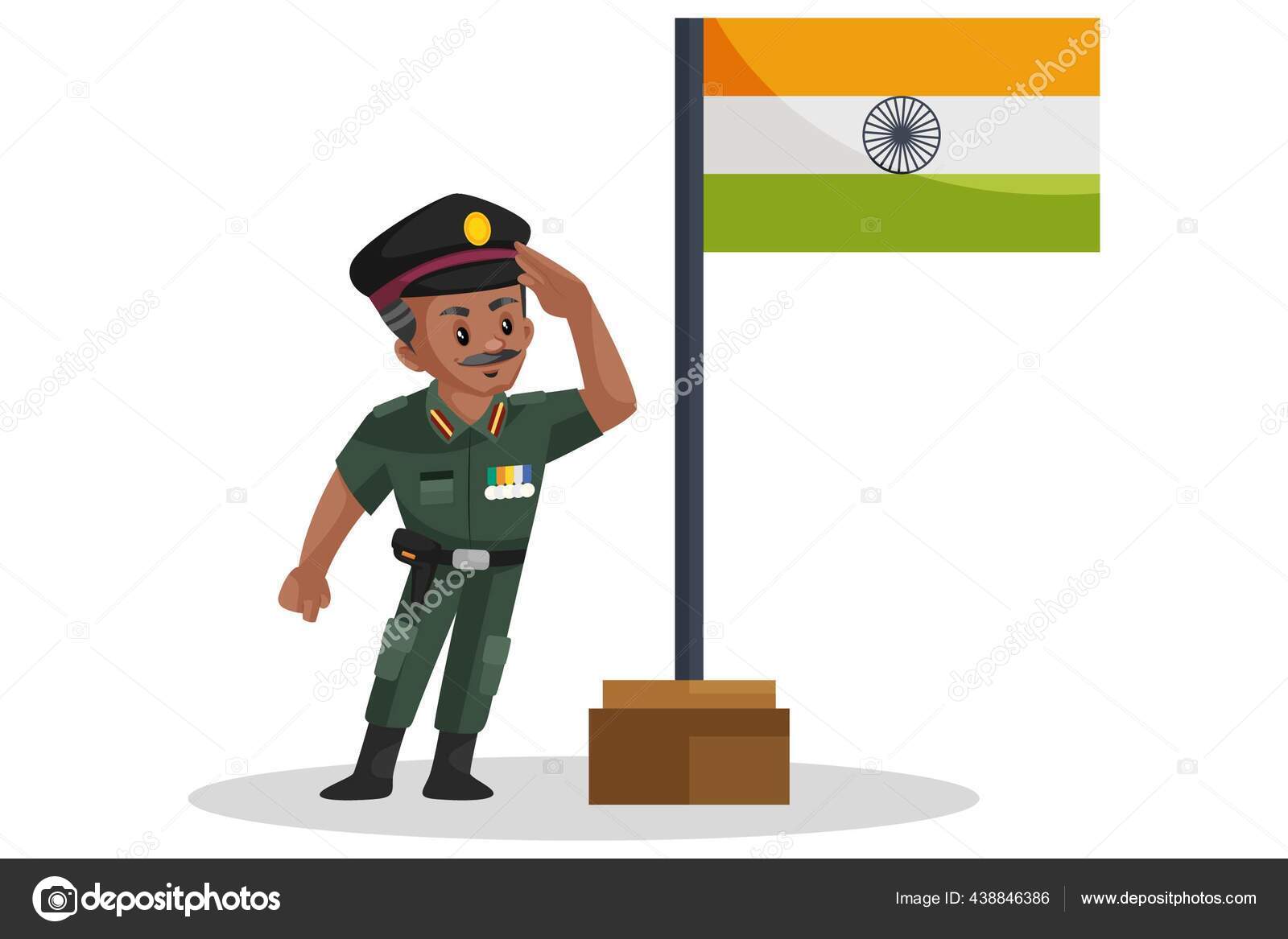 Vector Graphic Illustration Army Man Giving Salute Indian Flag