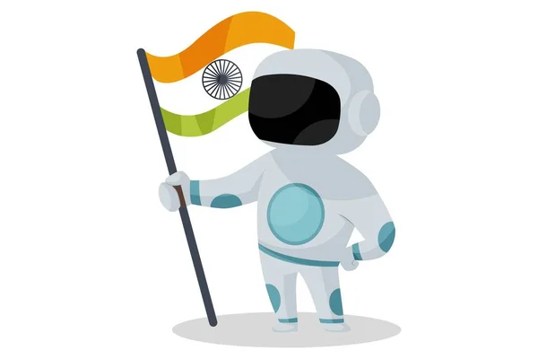 Ilustración Gráfica Vectorial Astronauta Está Levantando Bandera India Espacio Individualmente — Vector de stock