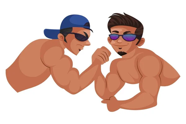 Vector Grafische Illustratie Bodybuilder Doet Armworstelen Met Een Andere Jongen — Stockvector