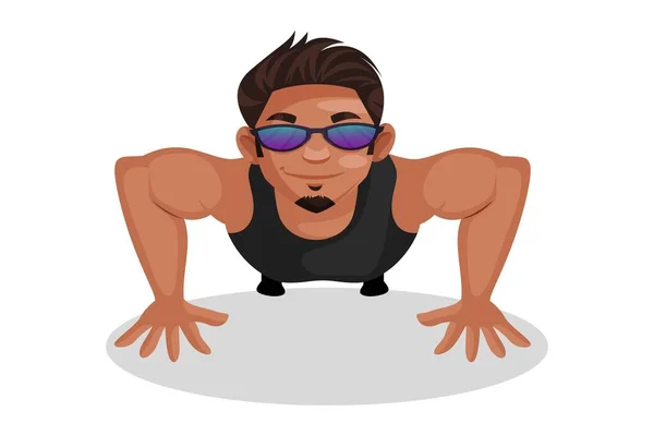 Vector Grafische Illustratie Bodybuilder Doet Push Ups Individueel Een Witte — Stockvector