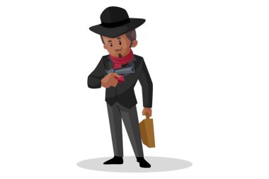 Vektör grafik çizimi. Don elinde bir silah ve çanta tutuyor. Tek tek beyaz arkaplanda.