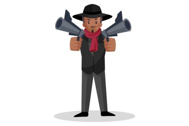 Vektör grafik çizimi. Don iki elinde de silah tutuyor. Tek tek beyaz arkaplanda.