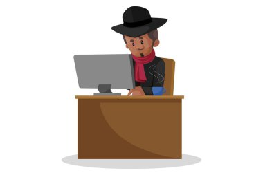 Vektör grafik çizimi. Don bilgisayarda çalışıyor. Tek tek beyaz arkaplanda.