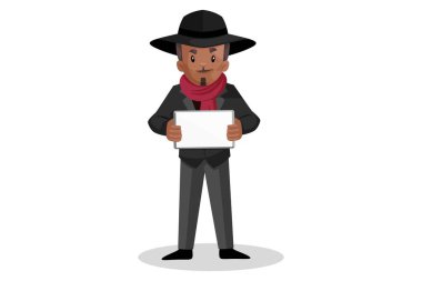 Vektör grafik çizimi. Don elinde boş bir tahta tutuyor. Tek tek beyaz arkaplanda.