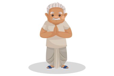 Vektör grafik çizimi. Çiftçi ellerini selamlıyor. Beyaz arka planda tek başına.