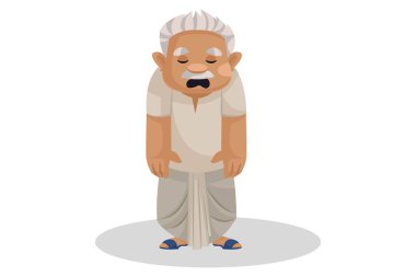 Vektör grafik çizimi. Çiftçi yoruldu. Beyaz arka planda tek başına.