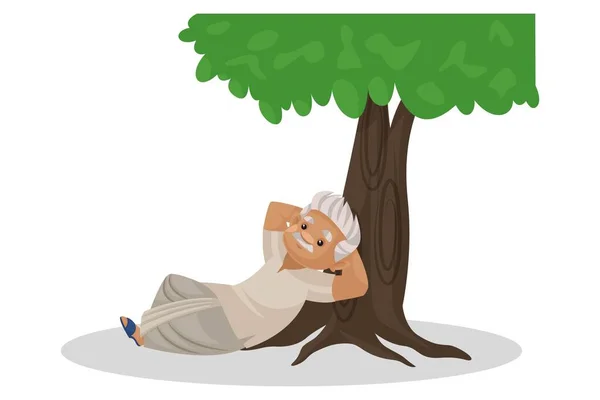 Διανυσματική Γραφική Απεικόνιση Αγρότης Είναι Ξαπλωμένος Κάτω Από Δέντρο Μεμονωμένα — Διανυσματικό Αρχείο