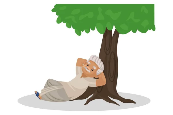 Vector graphic illustration. Farmer is lying down under the tree. Individually on a white background. — Stock Illustration Vector Graphic Illustration Farmer Lying Tree Individually White Background Vector Graphics