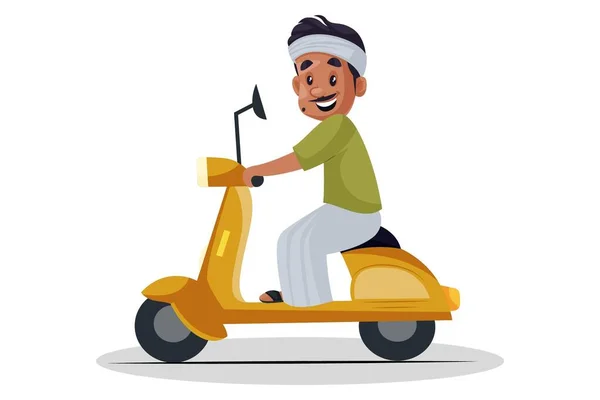 Vector Grafische Illustratie Tuinman Rijdt Een Scooter Individueel Witte Achtergrond — Stockvector