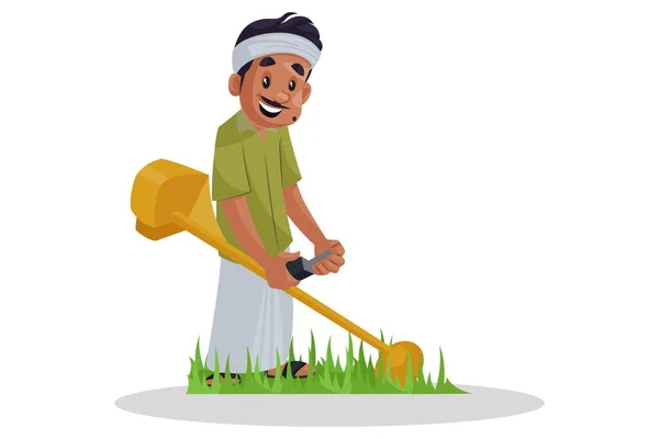 Vector Graphic Illustration Gardener Cutting Grass Grass Cutting Machine Individually — Stock Vector