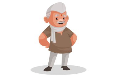 Vektör grafik çizimi. Politikacı elleri belinde duruyor. Beyaz arka planda tek başına.