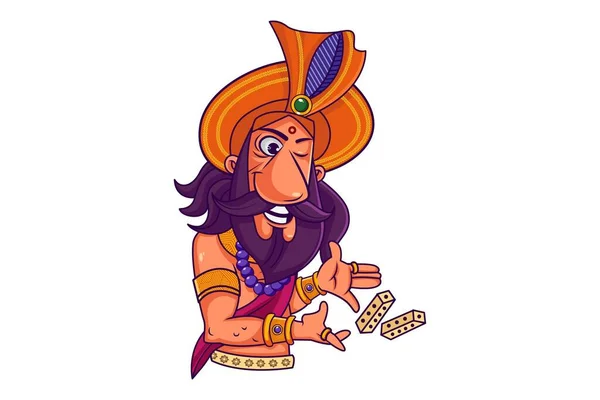 Illustrazione Del Cartone Animato Vettoriale Shakuni Sta Lanciando Dadi Isolato — Vettoriale Stock