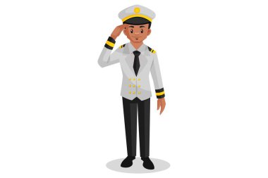Vektör grafik çizimi. Sailor selam veriyor. Beyaz arka planda tek başına.