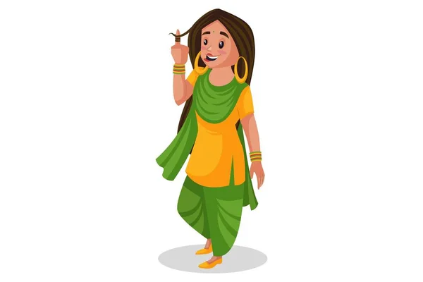 Ilustración Gráfica Vectorial Chica Punjabi Está Rodando Sus Peliculas Con — Vector de stock