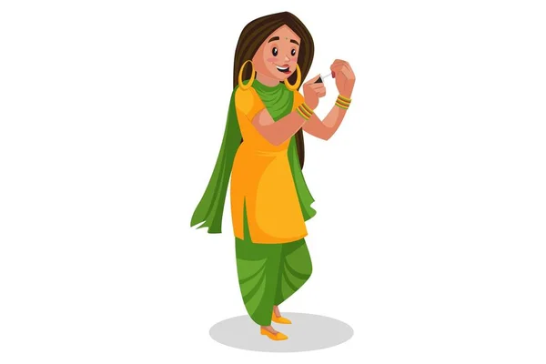Διανυσματική Γραφική Απεικόνιση Punjabi Κορίτσι Εφαρμόζει Χρώμα Νυχιών Μεμονωμένα Λευκό — Διανυσματικό Αρχείο