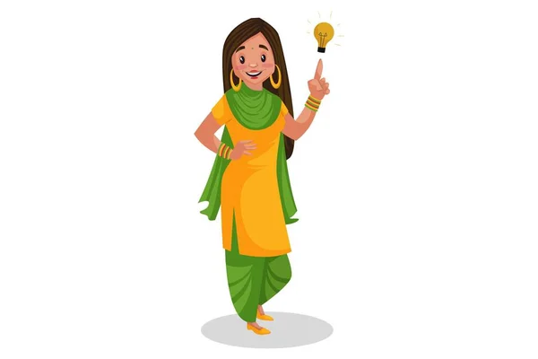Vector Grafische Illustratie Punjabi Meisje Heeft Een Idee Individueel Een — Stockvector