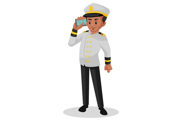 Векторная Графическая Иллюстрация Моряк Разговаривает Мобильному Телефону Индивидуально Белом Фоне — стоковый вектор
