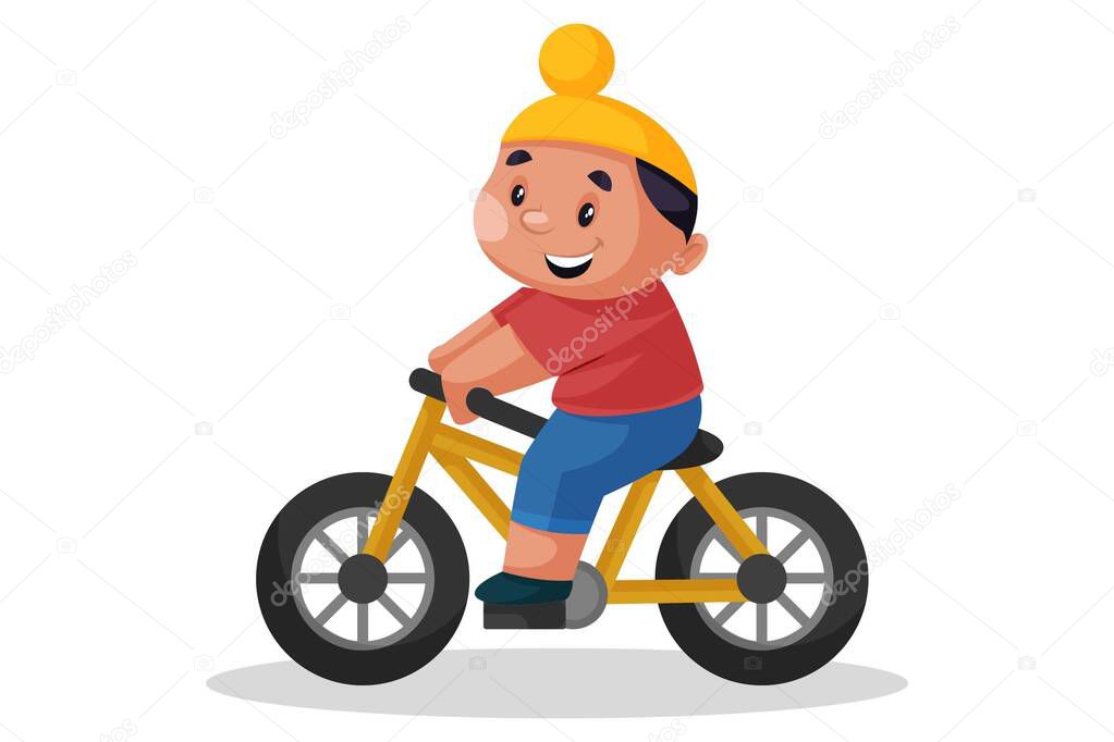 Vector graphic illustration. Punjabi boy is riding a cycle. Individually on a white background.