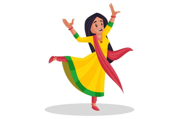 Vektor Grafisk Illustration Punjabi Tjejen Dansar Individuellt Vit Bakgrund — Stock vektor