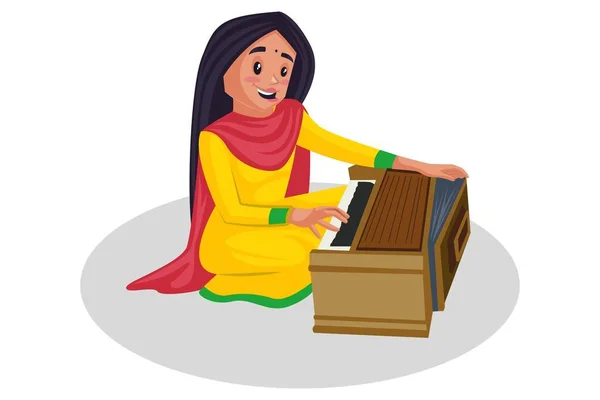 Ilustración Gráfica Vectorial Chica Punjabi Está Sentada Suelo Ensayando Sobre — Archivo Imágenes Vectoriales