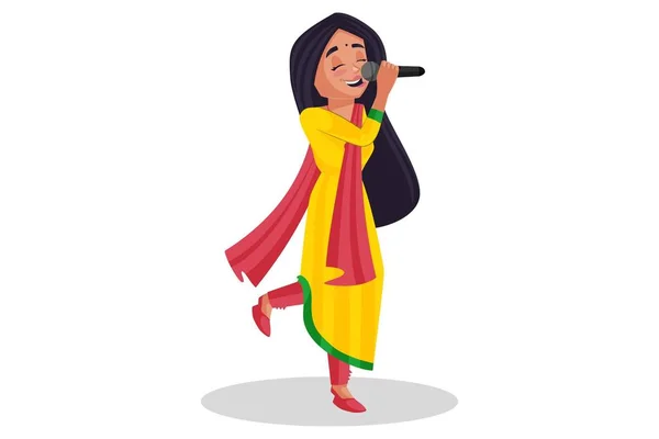 Ilustración Gráfica Vectorial Chica Punjabi Está Cantando Micrófono Individualmente Sobre — Archivo Imágenes Vectoriales