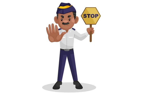 Vector Graphic Illustration Traffic Policeman Holding Stop Signboard One Hand — Stock Vector