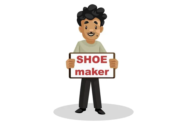 ベクトルグラフィックイラスト コブラーは靴メーカーボードを手に持っています 白地に個別に — ストックベクタ