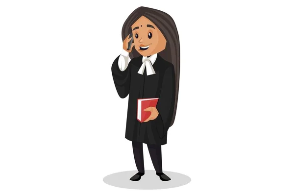 Vector Graphic Illustration Female Judge Talking Mobile Phone Holding Book — Stock Vector