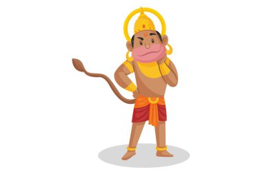 Vektör grafik çizimi. Tanrı Hanuman gülümsüyor. Beyaz arka planda tek başına.