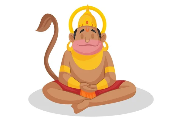Vektor Grafisk Illustration Lord Hanuman Mediterar Individuellt Vit Bakgrund — Stock vektor