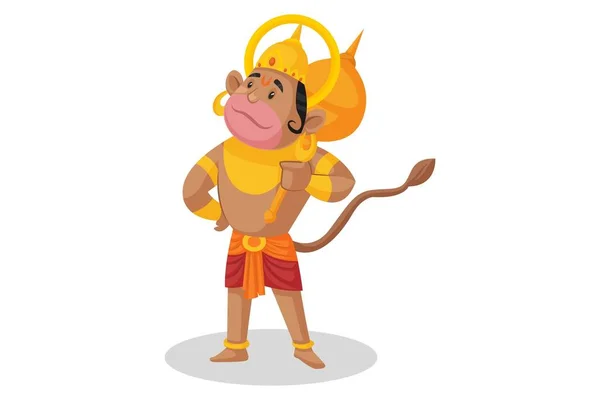 Illustration Vectorielle Lord Hanuman Tient Une Masse Main Regarde Ciel — Image vectorielle