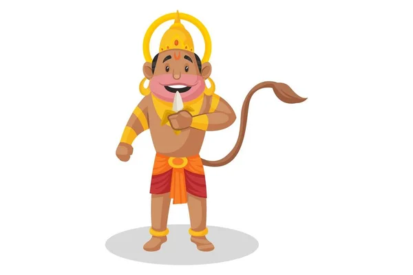 Vector Graphic Illustration Lord Hanuman Eating Banana Individually White Background — Stock Vector
