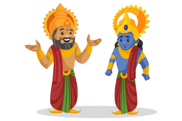 Vektor Rajzfilm Illusztráció Dashratha Király Fiával Ramával Beszél Fehér Alapon — Stock Vector