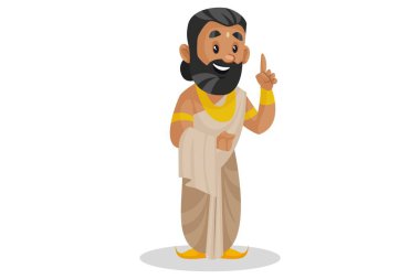 Vektör karikatür çizimi. Kral Janaka parmağıyla işaret ediyor. Beyaz bir arkaplanda izole edilmiş.