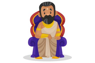Vektör karikatür çizimi. Kral Janaka tahtta oturuyor. Beyaz bir arkaplanda izole edilmiş.