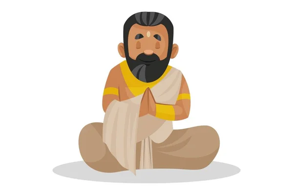 Vektor Rajzfilm Illusztráció Janaka Király Üdvözlő Kezekkel Meditál Fehér Alapon — Stock Vector