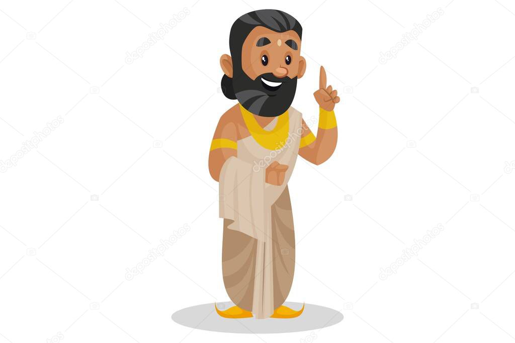 Vector cartoon illustration. King Janaka is pointing a finger. Isolated on a white background.