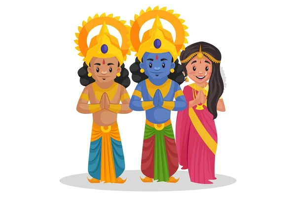 矢量图解 Rama Goddess Sita大人和Lakshman大人在打招呼单独地在白色背景下 — 图库矢量图片