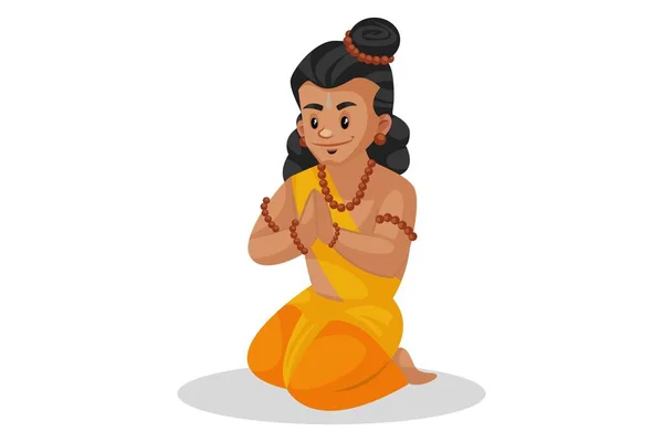 Vektorgrafische Illustration Lord Rama Sitzt Auf Seinen Knien Und Grüßt — Stockvektor
