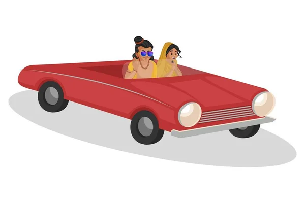 Vektorgrafische Illustration Lord Rama Und Göttin Sita Sitzen Einem Auto — Stockvektor