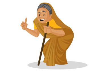 Vektör grafik çizimi. Manthra elinde bir sopa tutuyor ve onu işaret ediyor. Beyaz arka planda tek başına.