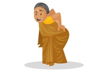 Vektör grafik çizimi. Manthra elleri arkada gülümsüyor. Beyaz arka planda tek başına.