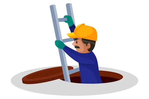 Vector Graphic Illustration Plumber Going Water Tank Help Ladder Individually — Stock Vector