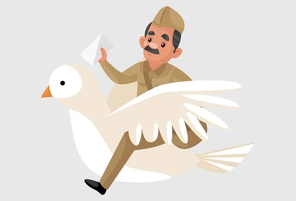 Vector Graphic Illustration Postman Sitting Pigeon Going Letter Delivery Individually — Stock Vector