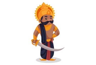 Vektör grafik çizimi. Ravana elinde bir kılıç tutuyor. Beyaz arka planda tek başına.