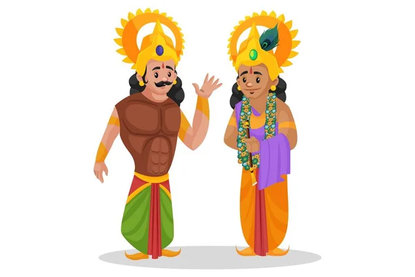 Arjuna Talking Lord Krishna Vector Graphic Illustration Individually White Background — Stock Vector