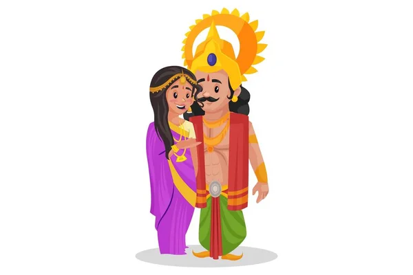 Arjuna Está Con Esposa Ilustración Gráfica Vectorial Individualmente Sobre Fondo — Archivo Imágenes Vectoriales