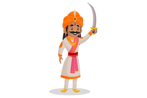 矢量图解 Samrat Ashok手里拿着剑去打仗了单独地在白色背景下 — 图库矢量图片